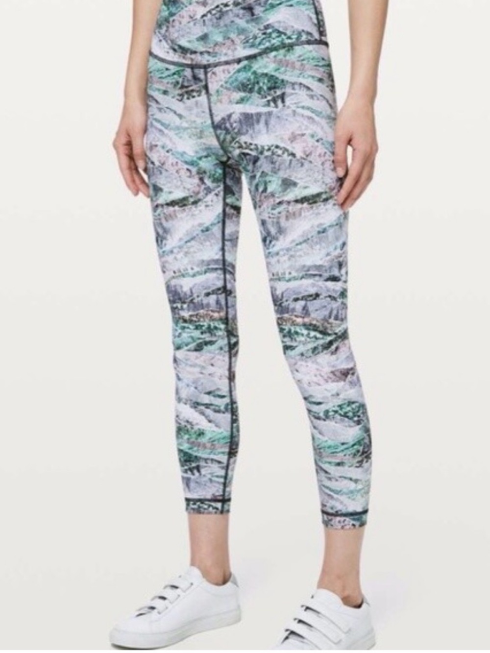 Lululemon Wunder Under Leggings Size 8 Mountain Print High Rise Cropped